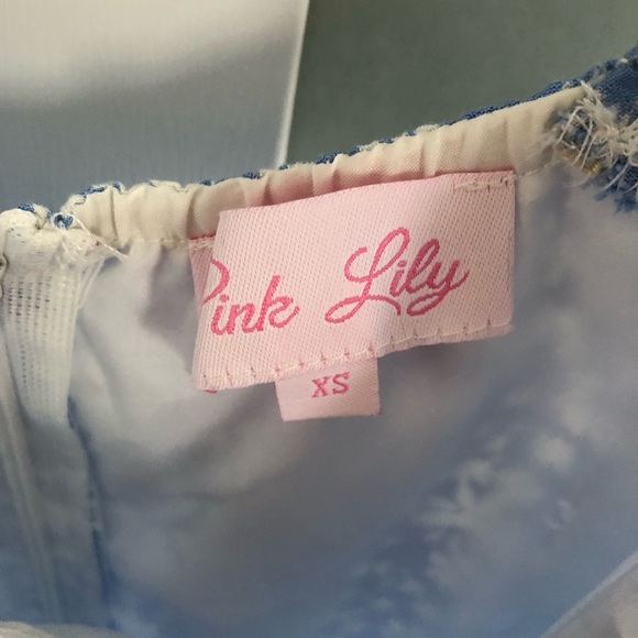 Pink Lily Blue Floral Puff Sleeve Mini Dress X-Small - Picture 3 of 4